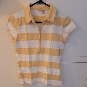 So Wear It Declare It Gold and White Striped Button Polo Shirt